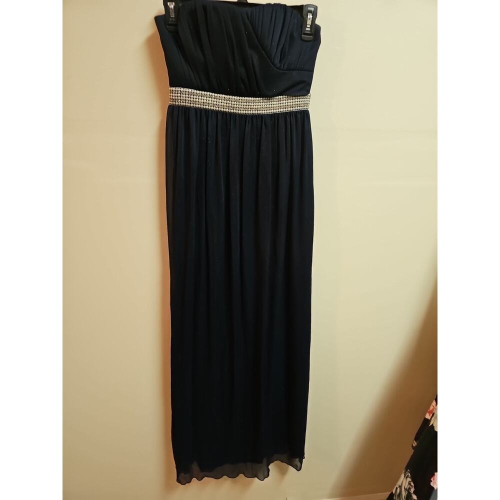 Crystal Dolls Navy Blue Formal Dress SZ 5 Pearl & Diamond-like Belted Gathering